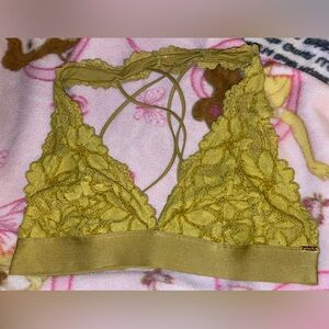womens Large PINk Victoria secret Lace Bralette in Mustard Yellow